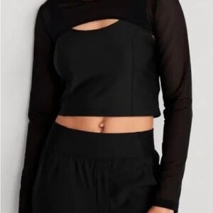 NWT Old Navy Active PowerSoft 2-in-1 Mesh-Sleeve Crop Top Womens L